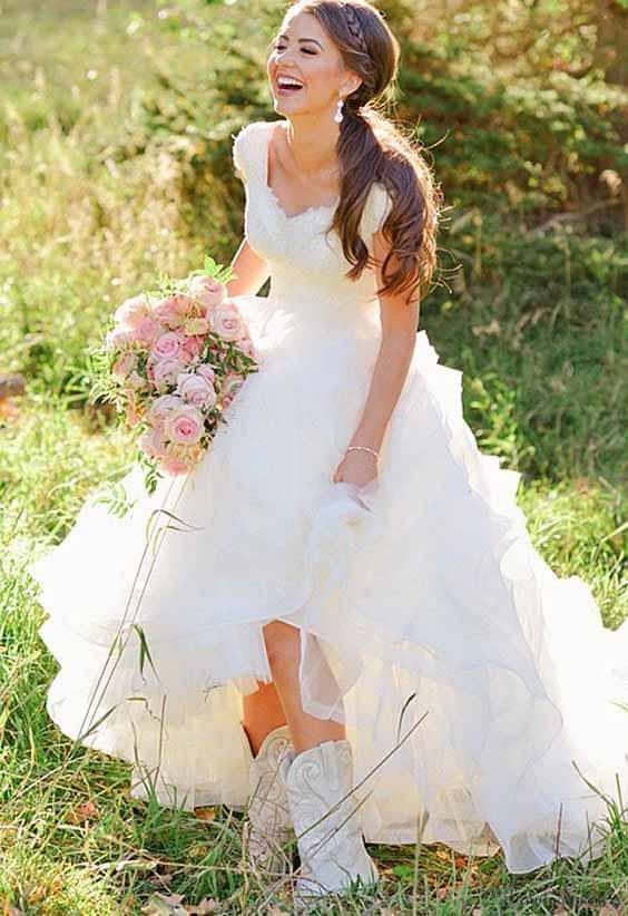 country wedding bridesmaid dresses with cowboy boots